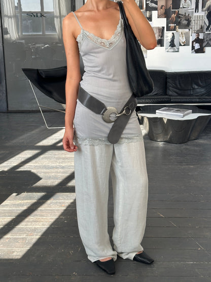 Italian Vintage 1990s Lace Sheer Mini Slip Dress - S