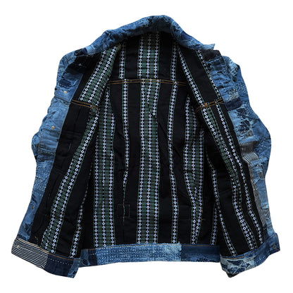 Indigo Boro Sashiko Distressed Denim Trucker Jacket - L