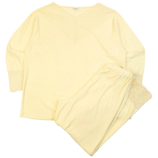 Vintage 90s Dior Lingerie Lace Trim Top & Bottoms Pyjama Set Womens Size M | Medium, Yellow