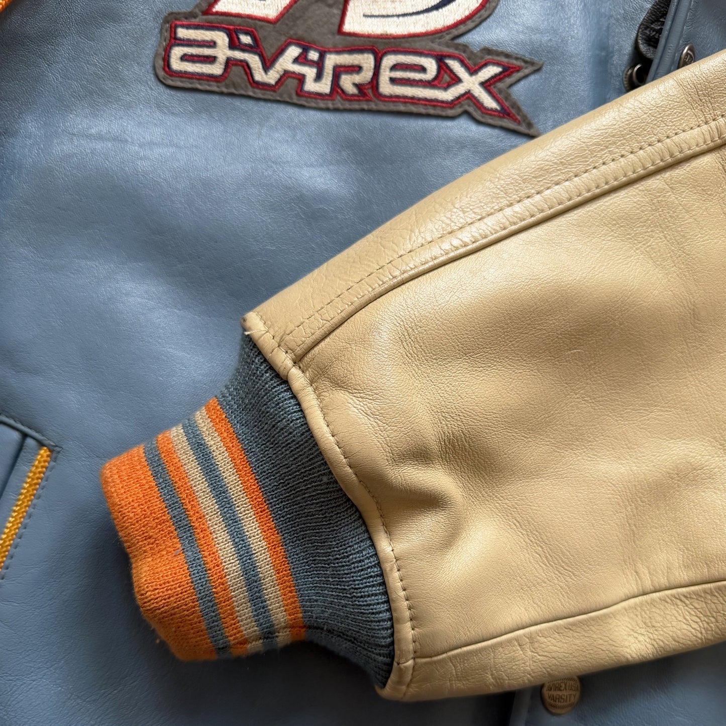 Avirex 'New York Long Island' Leather Varsity Jacket - L | Large, Blue