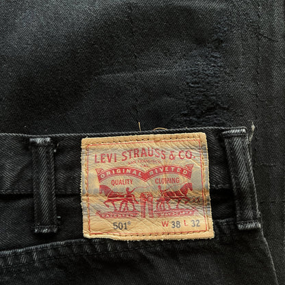 Boro Sashiko Black Distressed Jeans - W38"