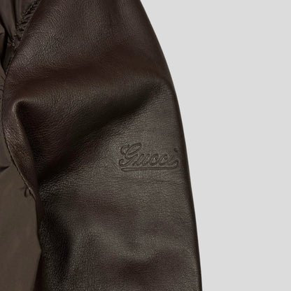 Gucci Brown Nappa Leather Hybrid Logo Bomber Jacket - IT46 (S) | Default Title, Brown