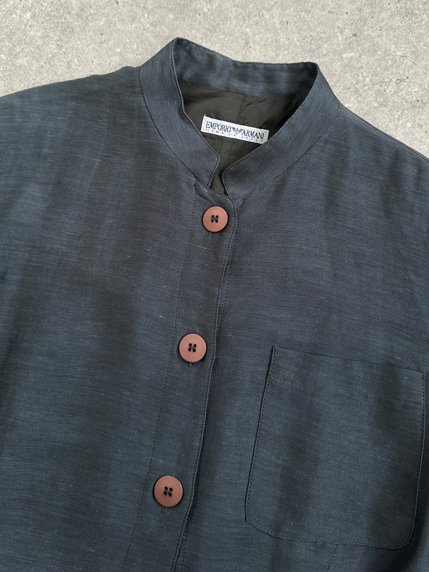 Emporio Armani 1990s Linen High Neck Trench Coat - M