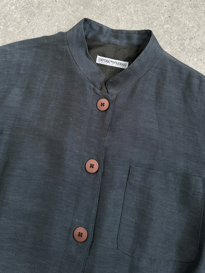 Emporio Armani 1990s Linen High Neck Trench Coat - M