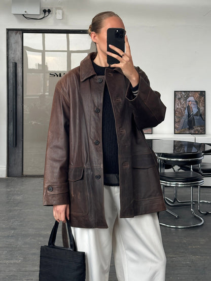 Italian Vintage 1990s Aged Belted Leather Jacket - XL