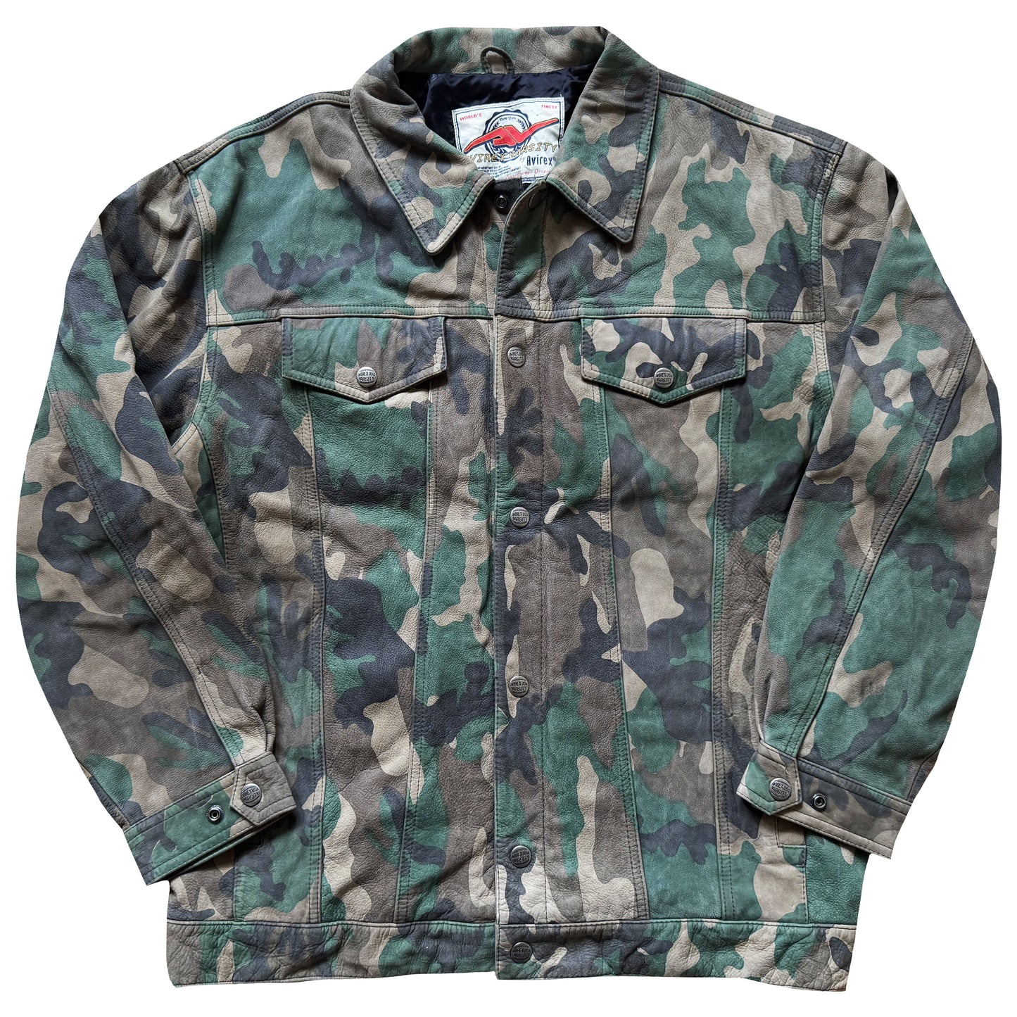 Avirex Camouflage Leather Trucker Jacket - XL | XL, Camo