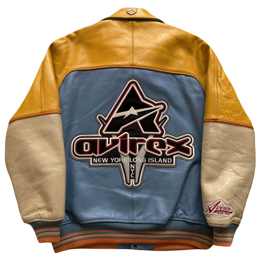 Avirex 'New York Long Island' Leather Varsity Jacket - L | Large, Blue
