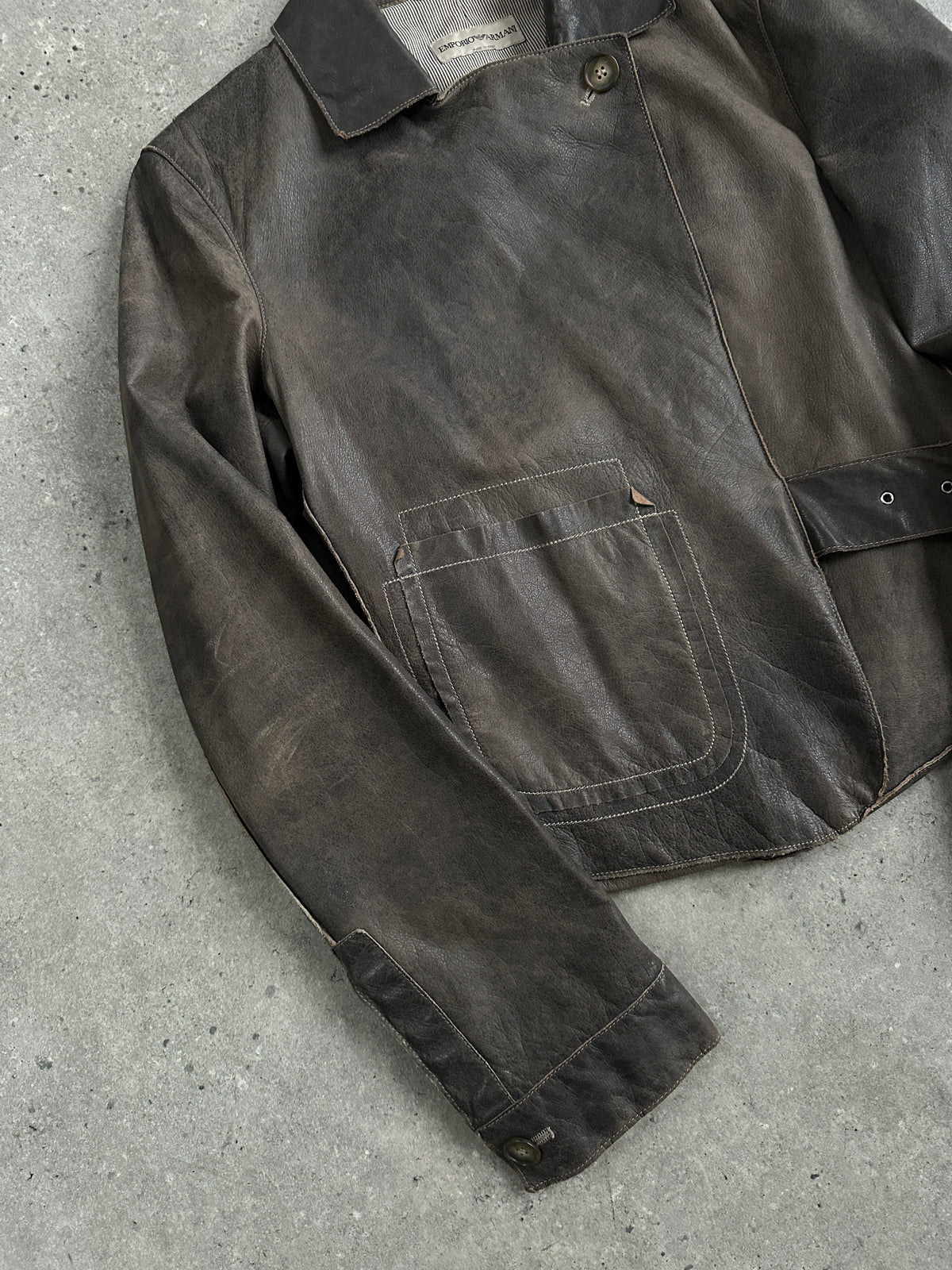Emporio Armani Distressed Leather Jacket - S | XS-S, Distressed Brown