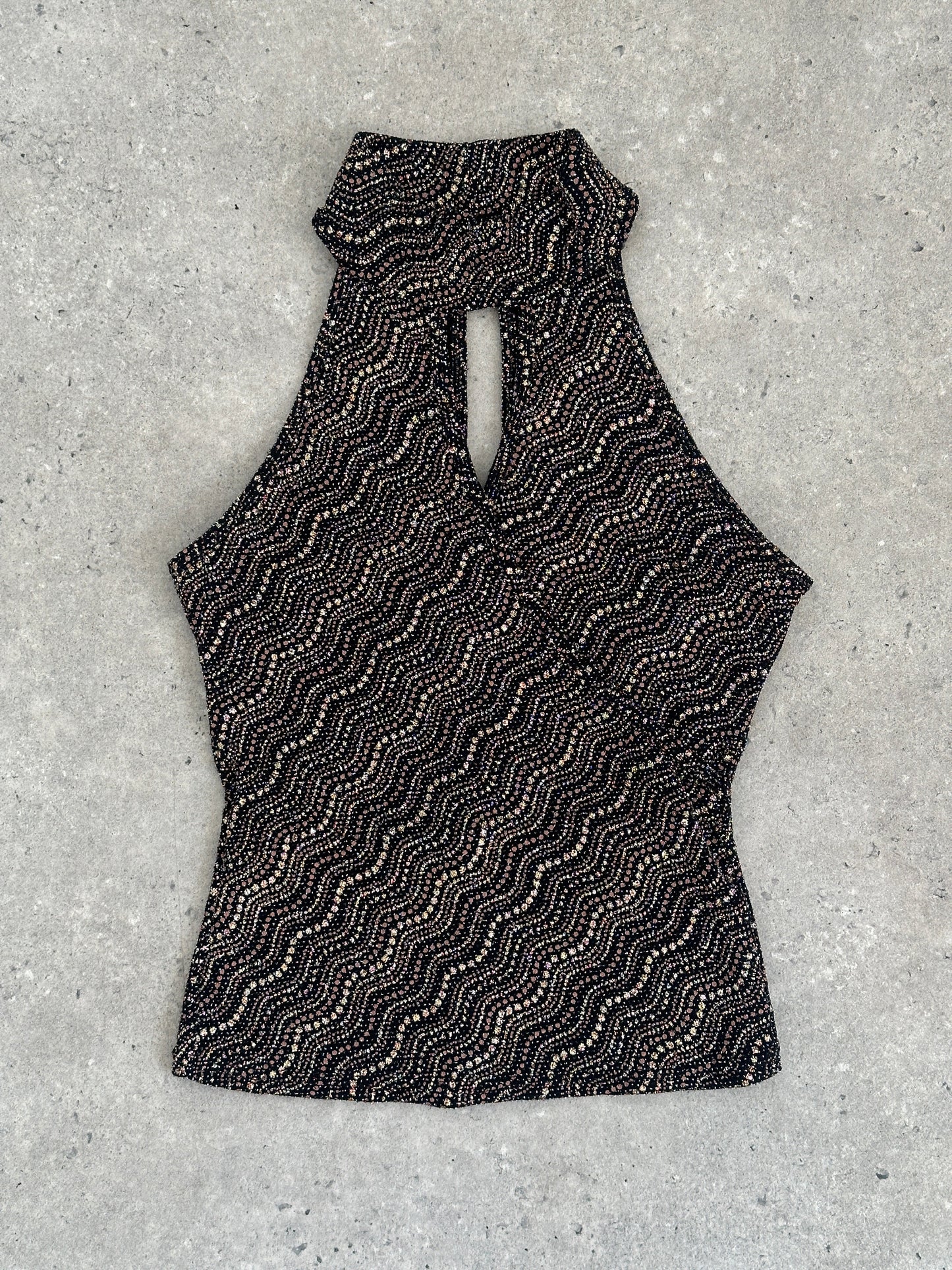 French Vintage Sleeveless Glittery High Neck Top - S
