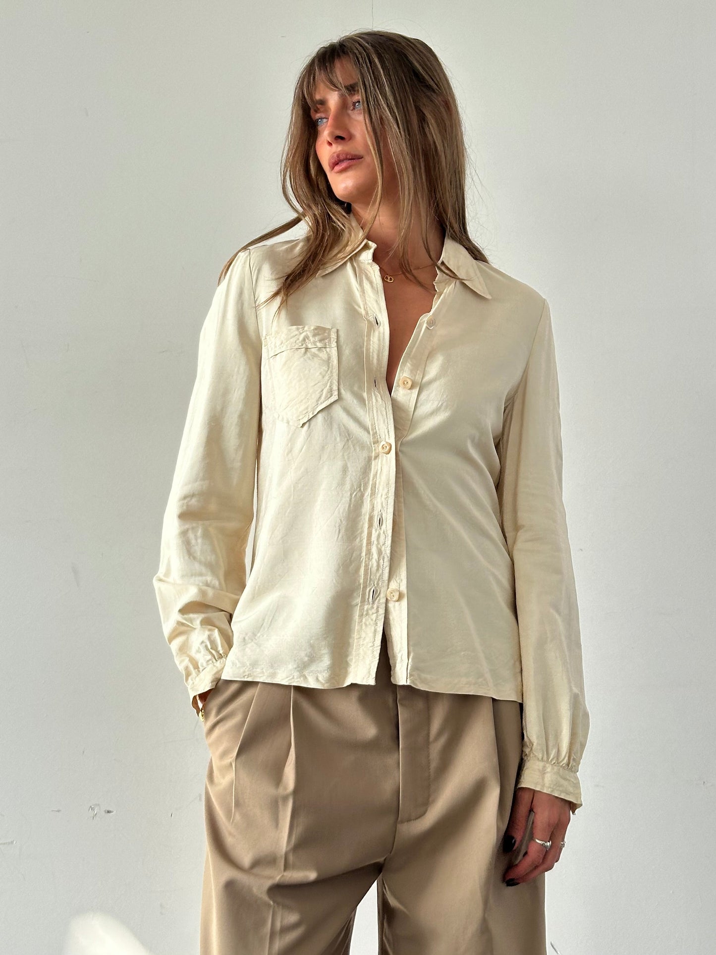 Vintage Silk Button Up Shirt - S