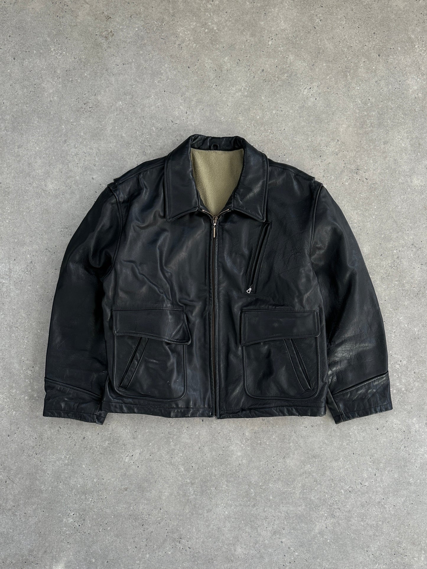 Vintage Fleece Lined Leather Jacket - XL