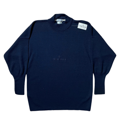 A/W 1986 Midnight Blue Waterproof Wool Embroidered Sweatshirt