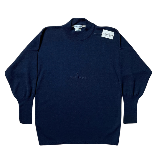 A/W 1986 Midnight Blue Waterproof Wool Embroidered Sweatshirt