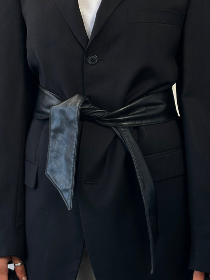 Vintage 1990s Faux Leather Tie Belt - One Size