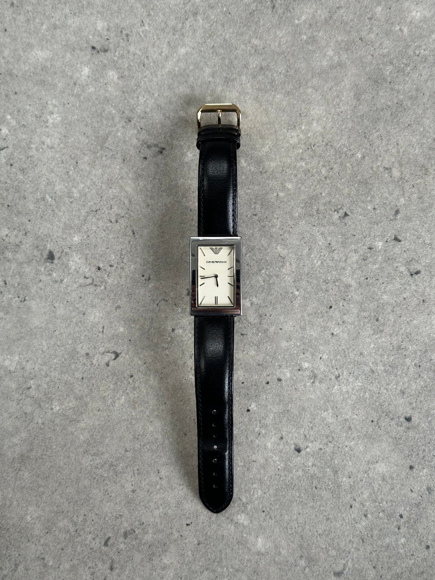 Emporio Armani 2000s Rectangle Stainless Steel Leather Watch