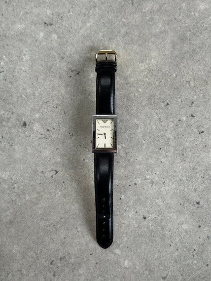 Emporio Armani 2000s Rectangle Stainless Steel Leather Watch