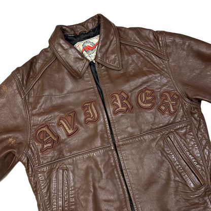 Avirex Spellout Leather Jacket In Brown ( M )