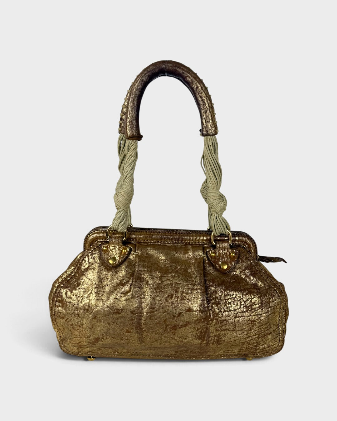 2000s Miu Miu Gold Leather Rope Handbag | O/S, Multicoloured