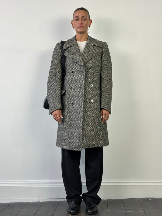 Italian Vintage Circa 90s Pure Wool Double Breasted Coat - M