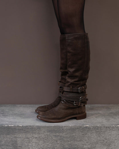MIU MIU BROWN BUCKLE BOOTS (EU 39) | DEFAULT TITLE, Brown