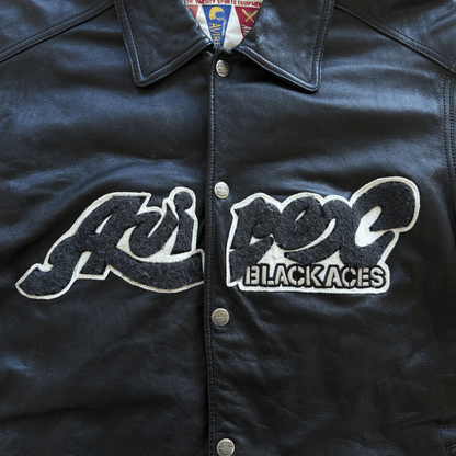 Avirex 'Black Aces' Leather Varsity Jacket - XL | XL, Black