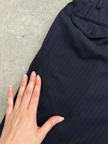 Burberry London 1990s pure wool striped suit in size 42S/W34, tailored fit with classic British style, shown on a mannequin.