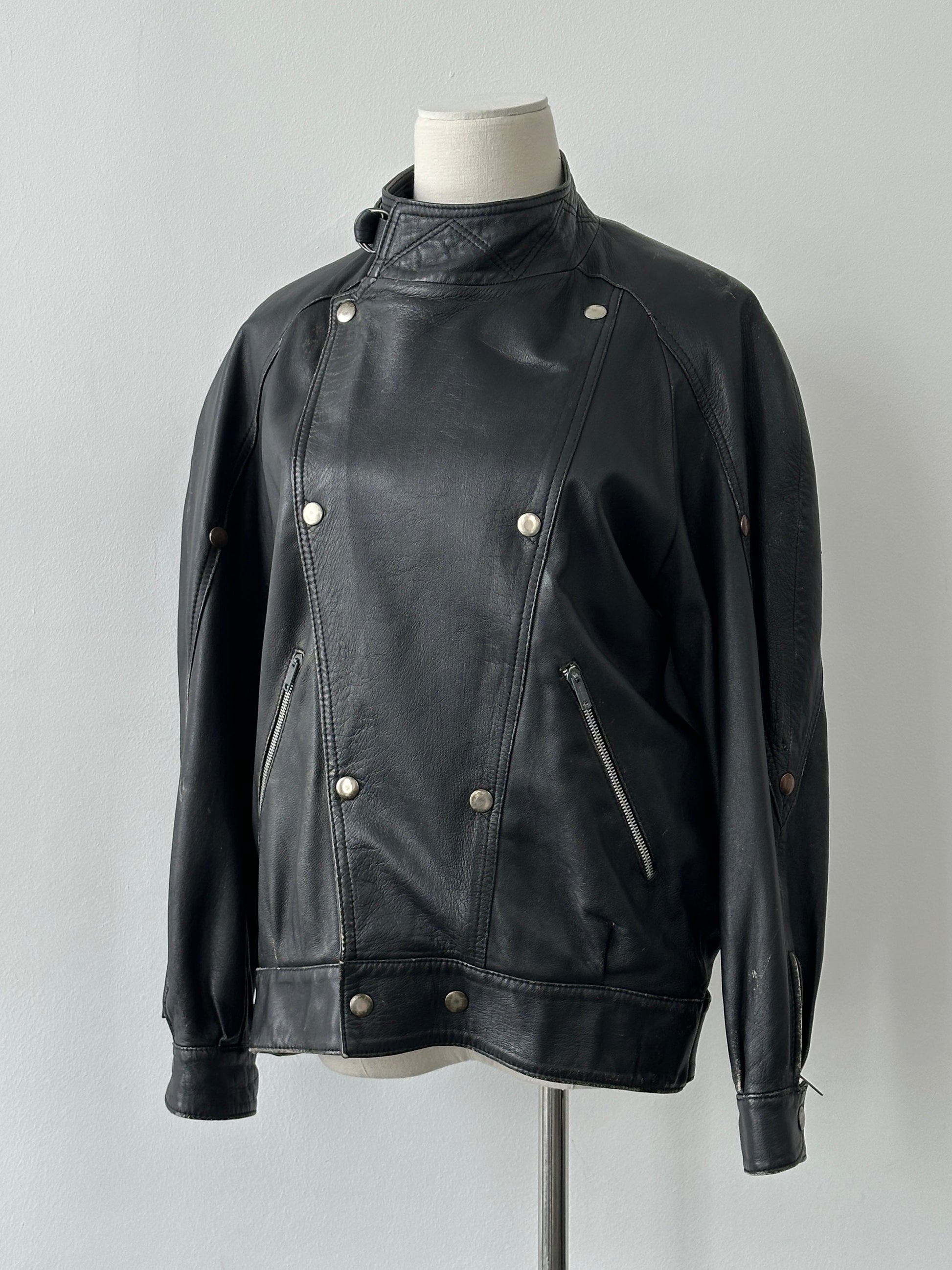 Vintage 1990s Double Breasted Leather Jacket - M