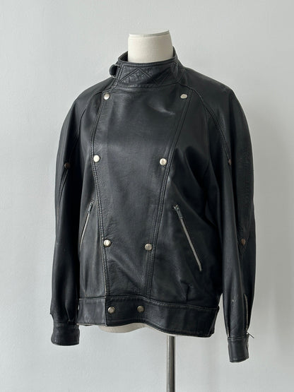 Vintage 1990s Double Breasted Leather Jacket - M
