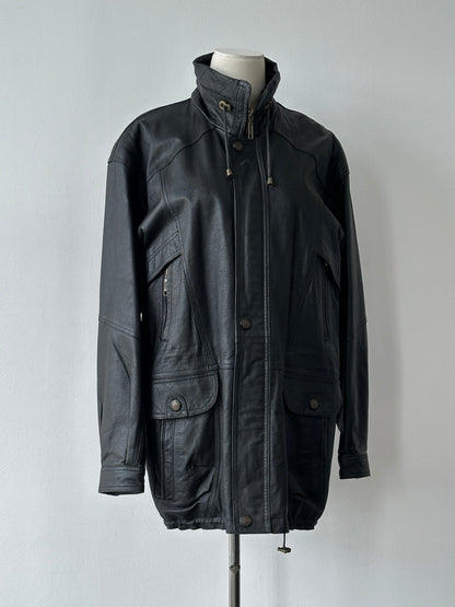 Vintage 1990s High Neck Mid Length Leather Jacket - L