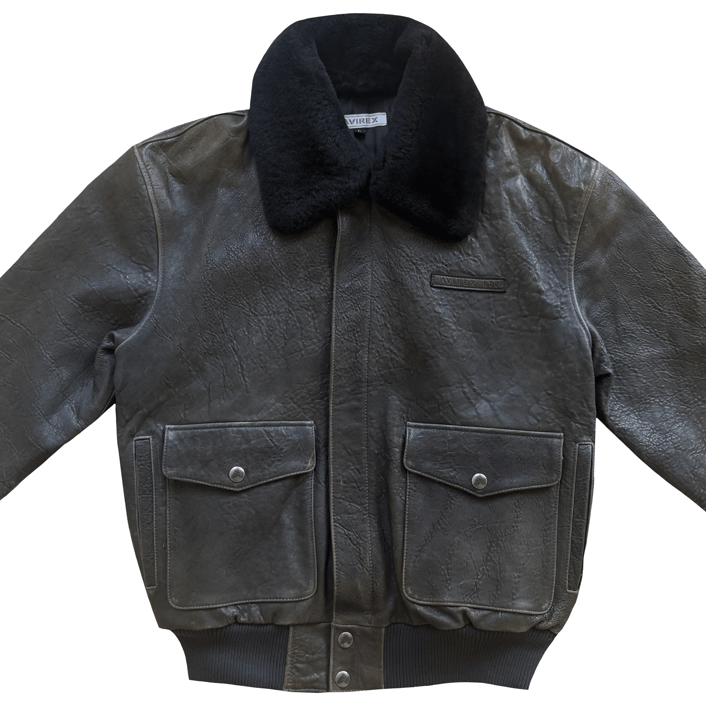 Avirex A2 Lambskin Leather Flight Jacket Boa Collar - L | Large, Black