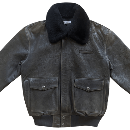 Avirex A2 Lambskin Leather Flight Jacket Boa Collar - L | Large, Black