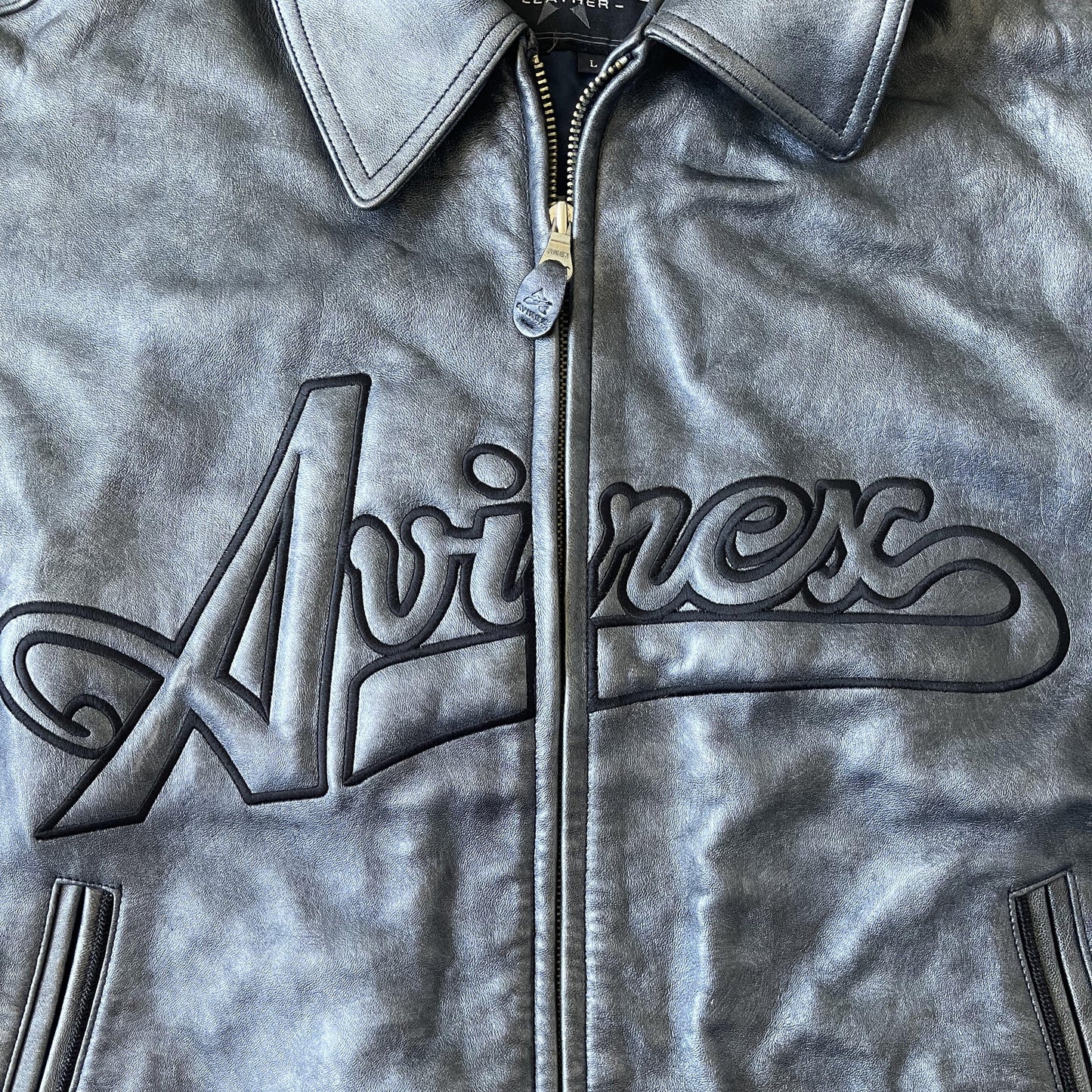 Avirex Spell Out Leather Varsity Jacket - L