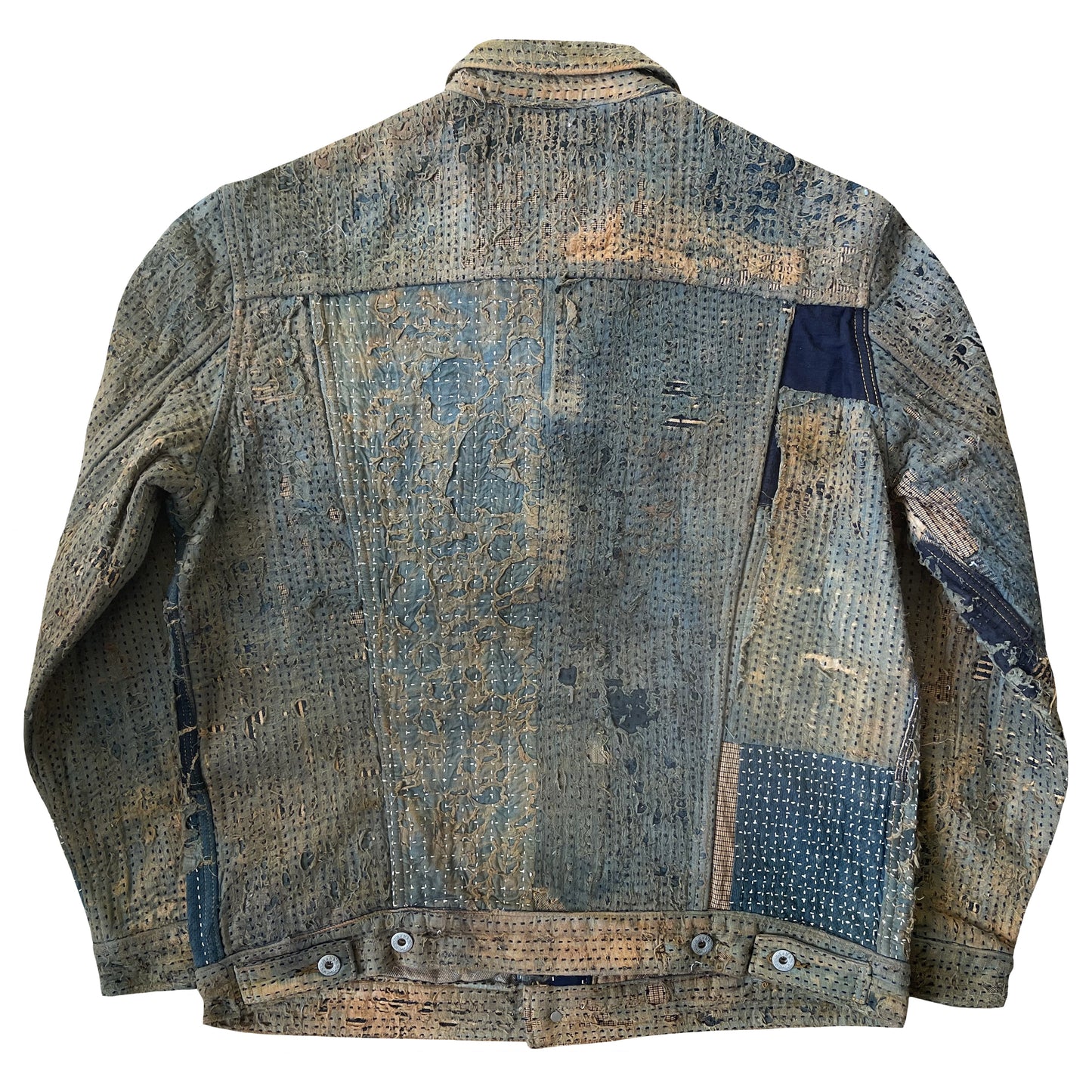 Boro Sashiko Distressed Denim Trucker Jacket - XL