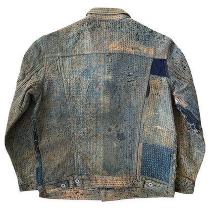 Boro Sashiko Distressed Denim Trucker Jacket - XL