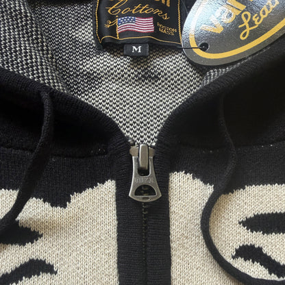 Vanson Leathers 14G Knitted Skeleton Hoodie - M | Medium, Black and White