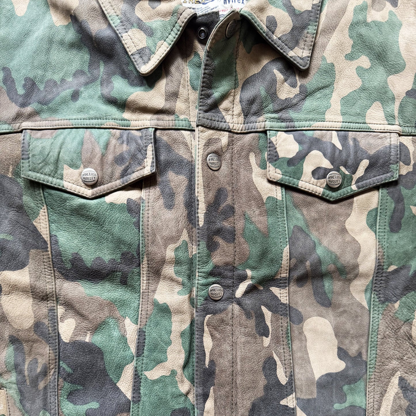 Avirex Camouflage Leather Trucker Jacket - XL | XL, Camo