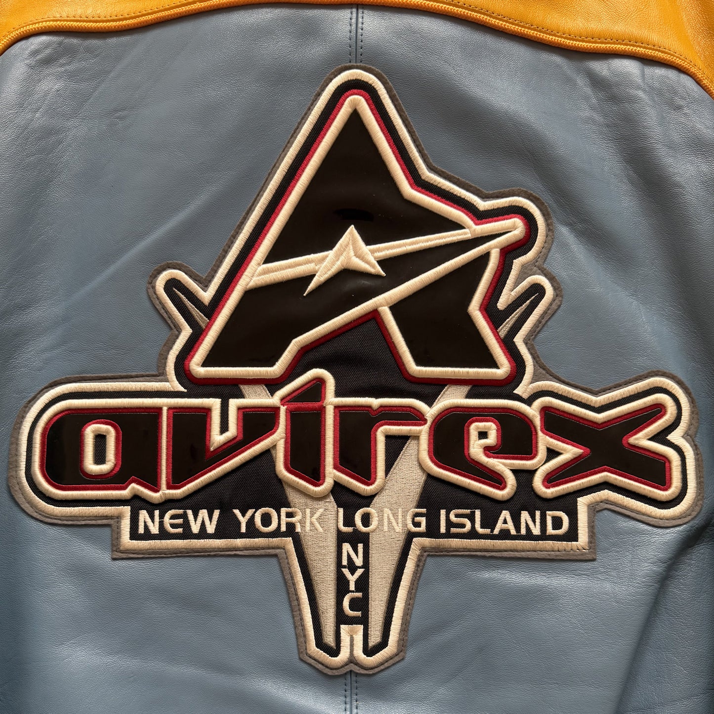 Avirex 'New York Long Island' Leather Varsity Jacket - L | Large, Blue
