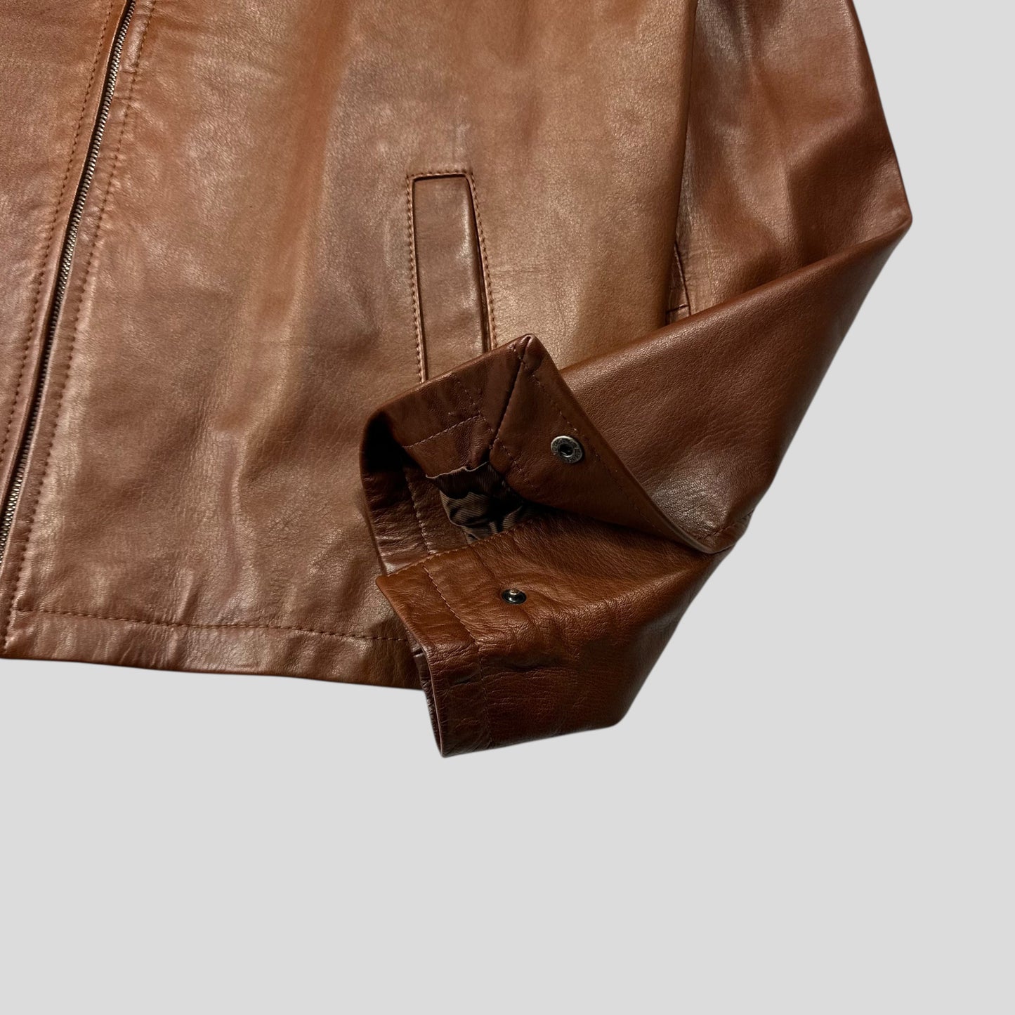 Prada Milano FW98 Whiskey Leather Nylon Lined Zip Work Jacket - IT50