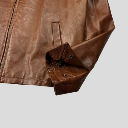 Prada Milano FW98 Whiskey Leather Nylon Lined Zip Work Jacket - IT50 | Default Title, Brown