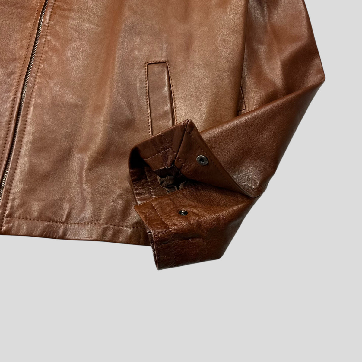 Prada Milano FW98 Whiskey Leather Nylon Lined Zip Work Jacket - IT50 | Medium, Brown