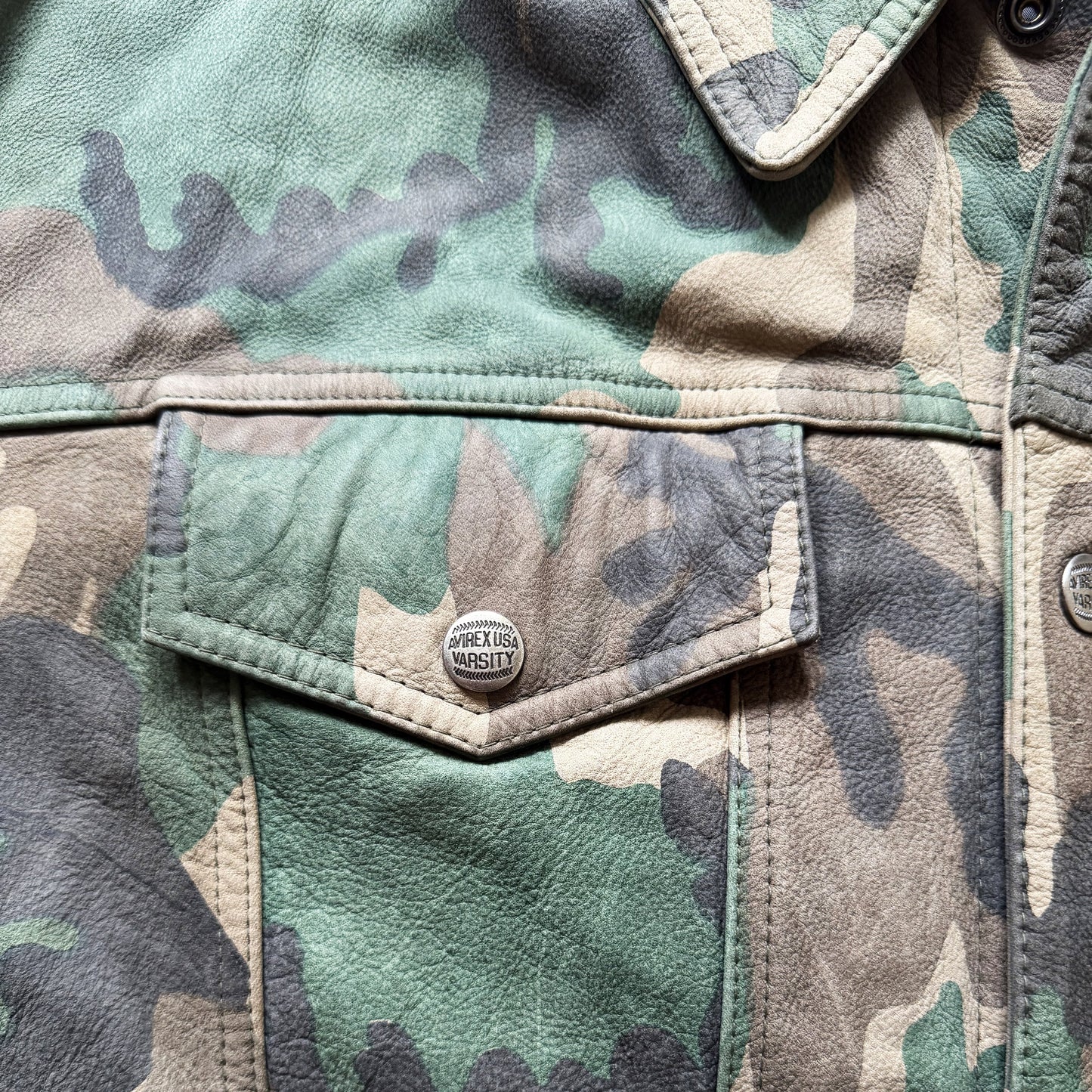 Avirex Camouflage Leather Trucker Jacket - XL | XL, Camo