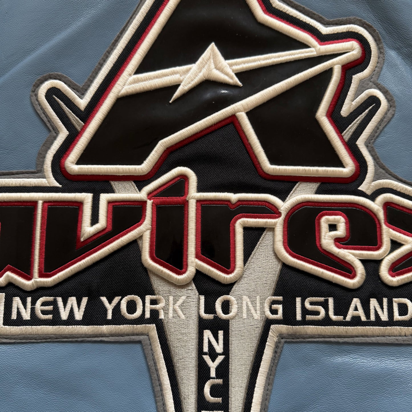 Avirex 'New York Long Island' Leather Varsity Jacket - L | Large, Blue