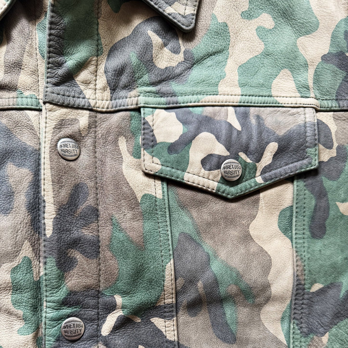 Avirex Camouflage Leather Trucker Jacket - XL | XL, Camo