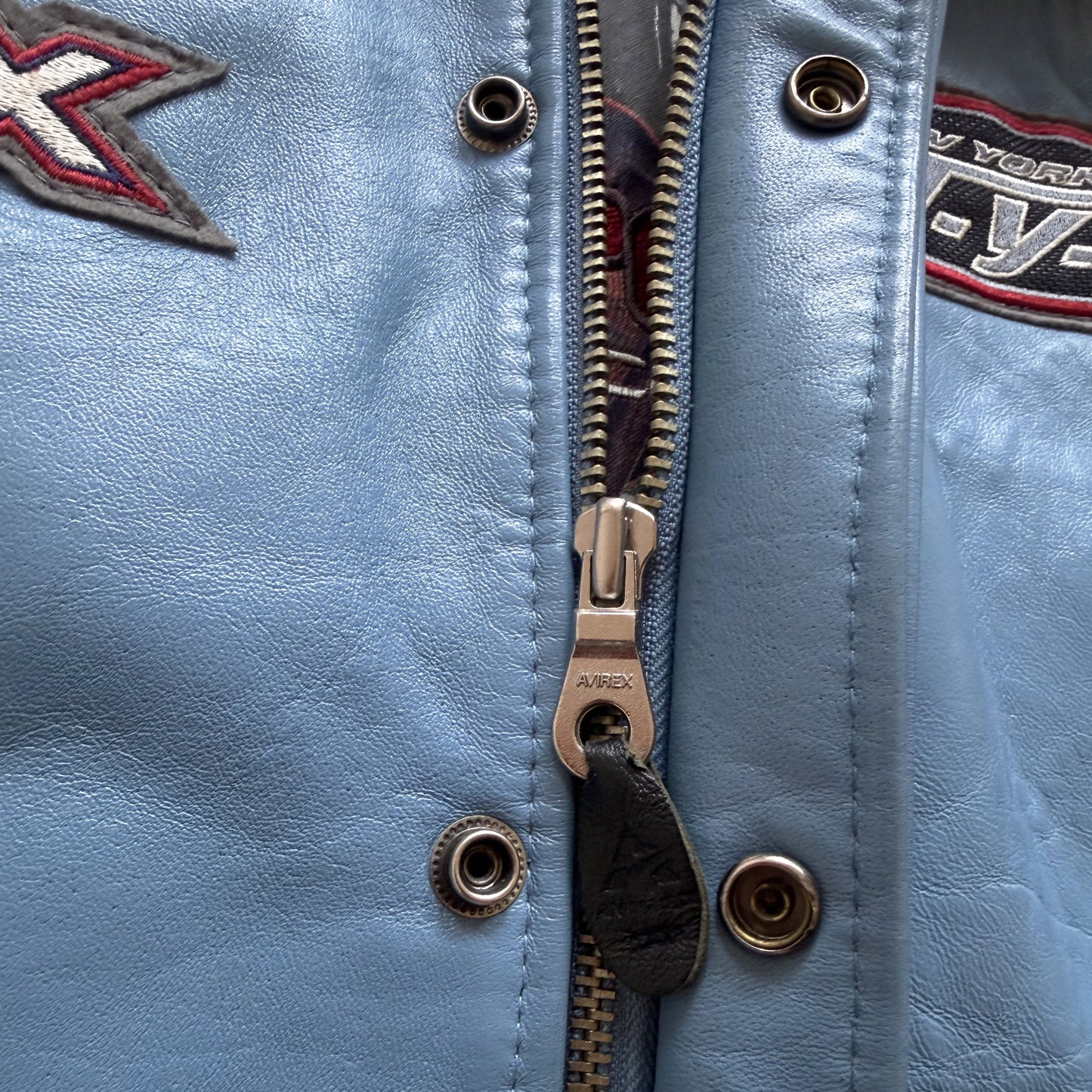 Avirex 'New York Long Island' Leather Varsity Jacket - L | Large, Blue
