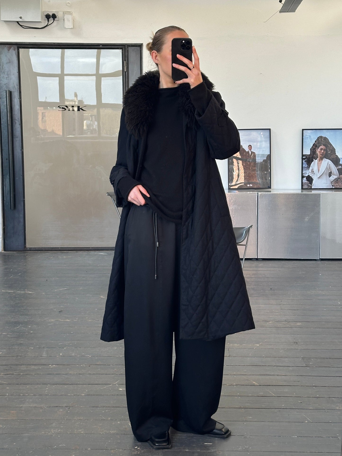 Vintage 1990s Wool Quilted Fur Collar Coat - M