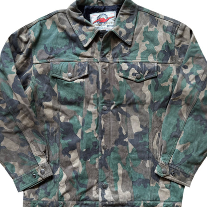 Avirex Camouflage Leather Trucker Jacket - XL | XL, Camo