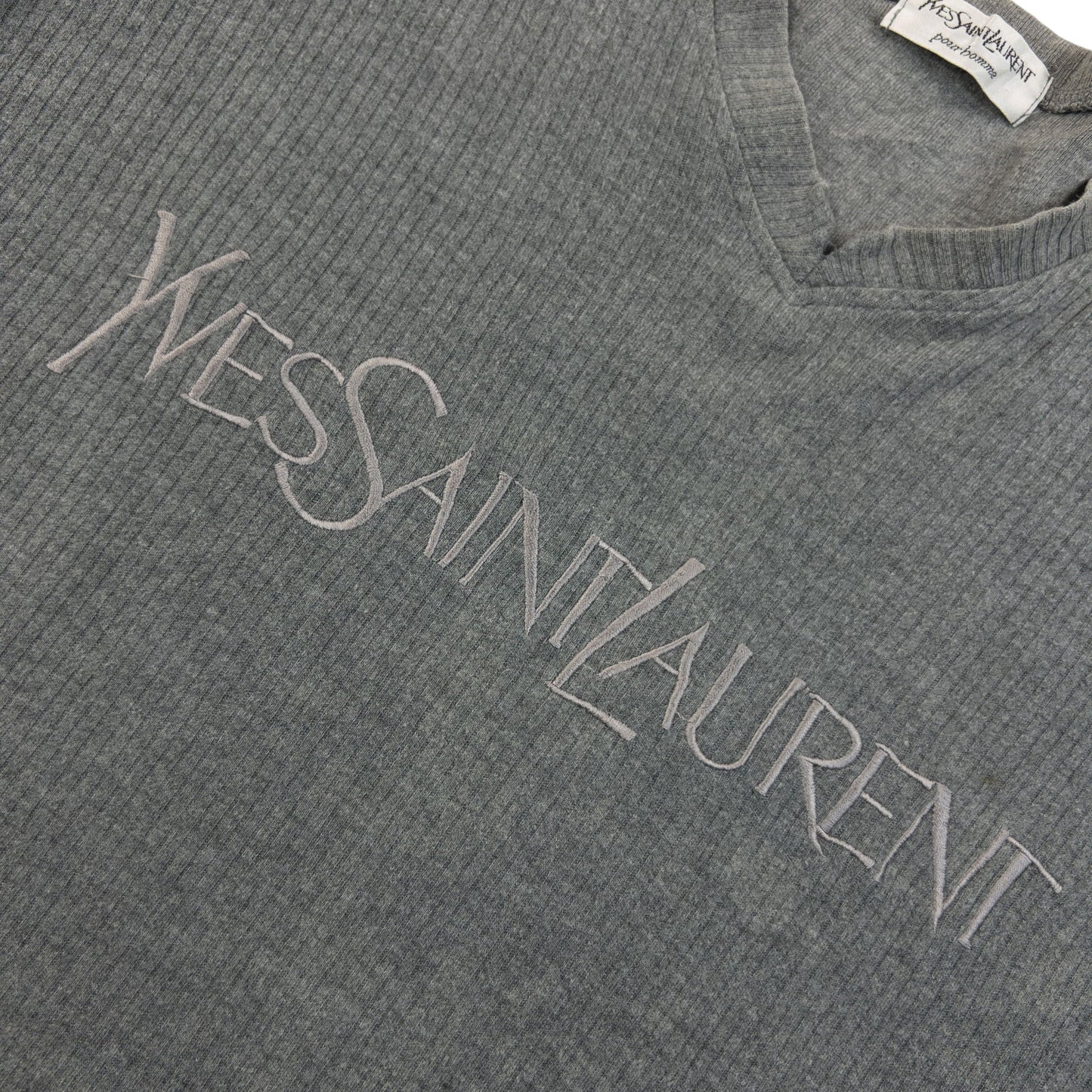 Vintage 2000s YSL Yves Saint Laurent Embroidered T Shirt Size M | Medium, Grey