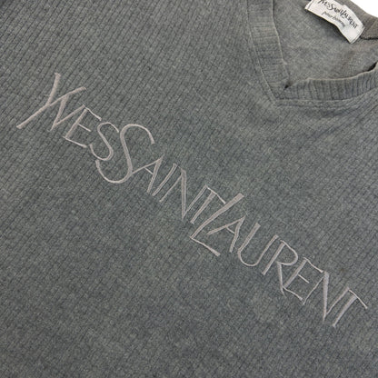 Vintage 2000s YSL Yves Saint Laurent Embroidered T Shirt Size M | Medium, Grey