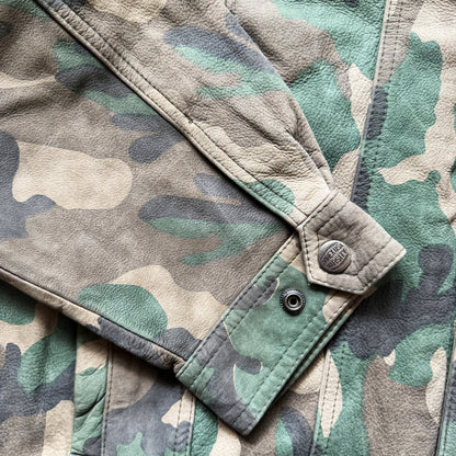Avirex Camouflage Leather Trucker Jacket - XL | XL, Camo