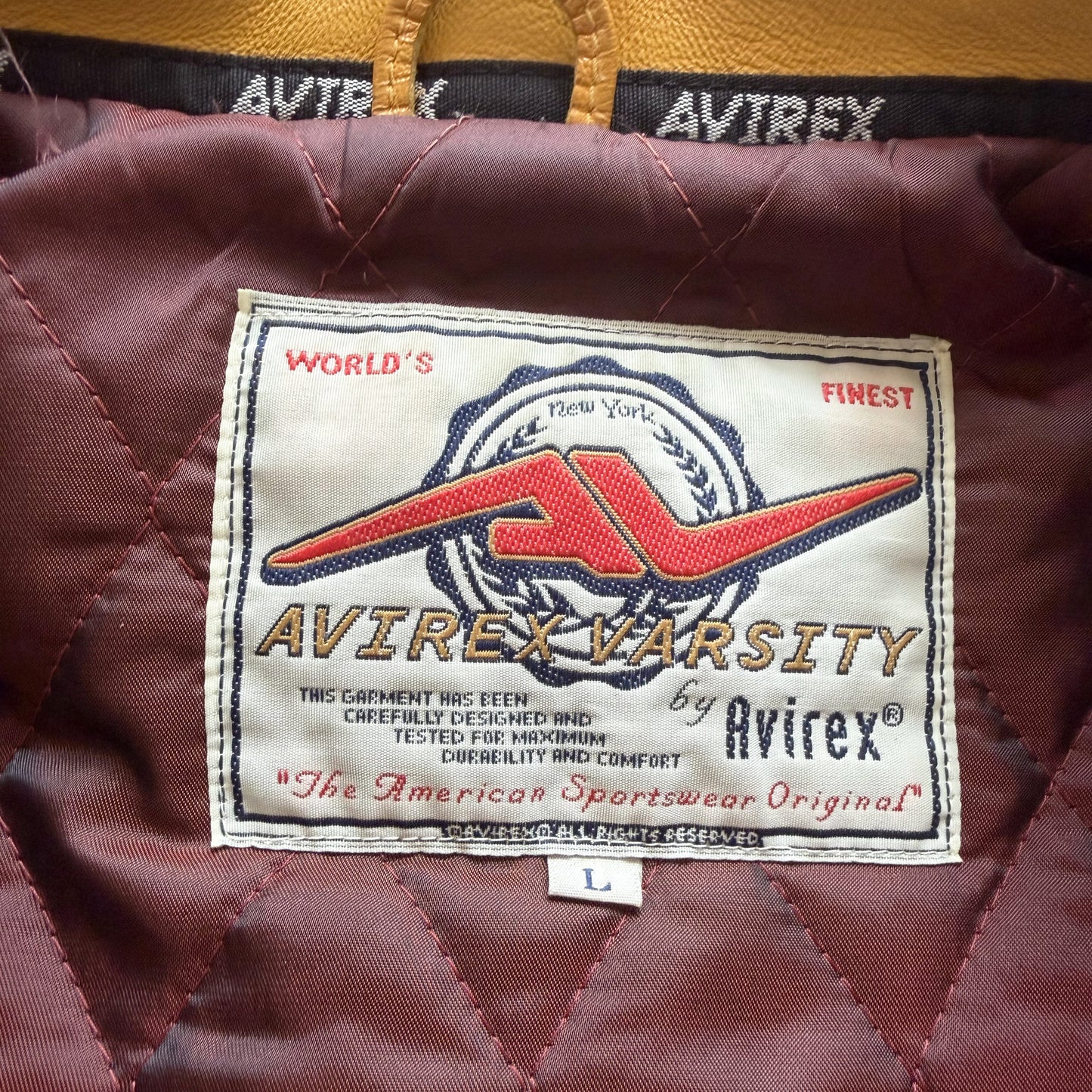 Avirex 'New York Long Island' Leather Varsity Jacket - L | Large, Blue